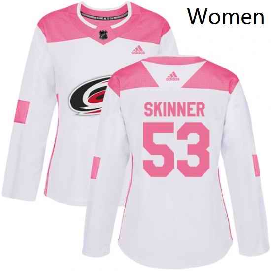 Womens Adidas Carolina Hurricanes 53 Jeff Skinner Authentic WhitePink Fashion NHL Jersey